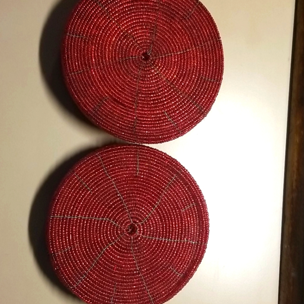 Vintage Retro Boho Red Glass bead coasters&coaster cases